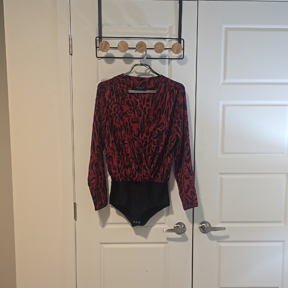Zara Red and Black Patterned Bodysuit